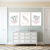 Elephant Nursery Print: Pink Floral Boho Baby Room Decor