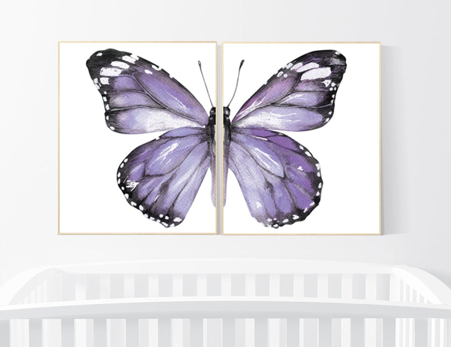 Nursery decor girl butterfly, nursery decor purple, nursery decor girl lilac, Butterfly Nursery Art, Girl Nursery Art, Butterfly 2 piece set