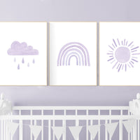 Nursery prints rainbow, Nursery decor girl, nursery wall art, purple, lavender, moon star, cloud, nursery wall art, rainbow, lilac, girls