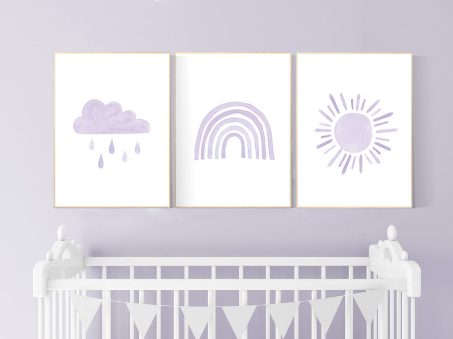 Nursery prints rainbow, Nursery decor girl, nursery wall art, purple, lavender, moon star, cloud, nursery wall art, rainbow, lilac, girls