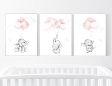 Blush pink nursery decor, blush nursery, nursery decor elephant, nursery decor girl coral, peach nursery, animal balloon, balloon nursery