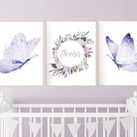 Butterfly Nursery Art: Purple Lilac Decor for Baby Girl