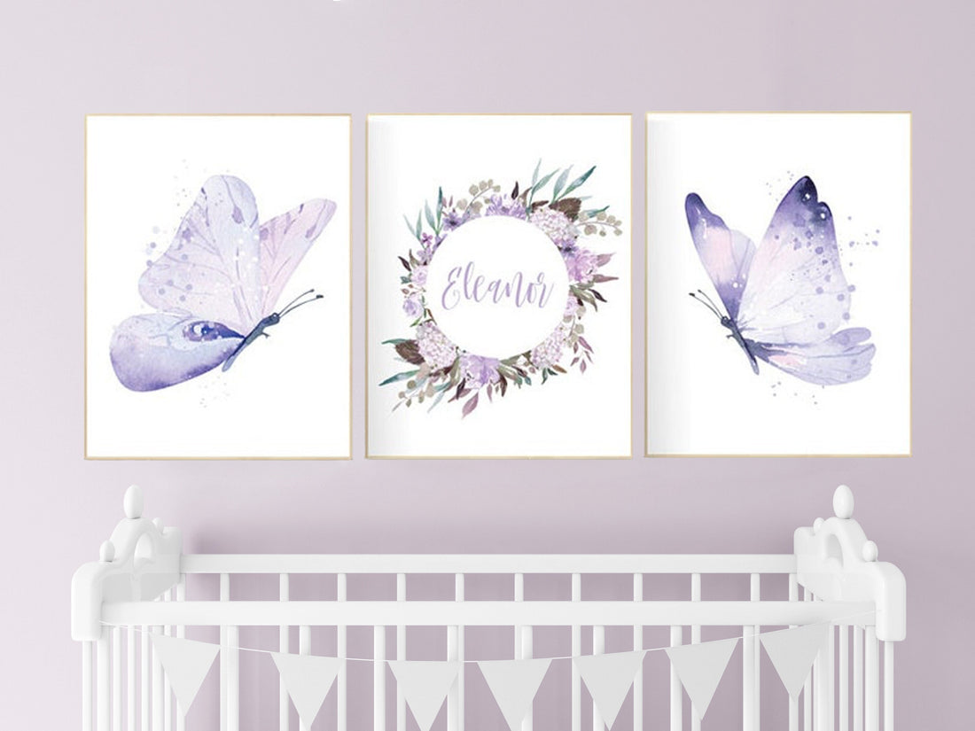 Nursery decor girl butterfly, nursery decor purple, nursery decor girl lilac, Butterfly Nursery Art, Girl Nursery Art, Butterfly Wall Art