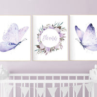 Nursery decor girl butterfly, nursery decor purple, nursery decor girl lilac, Butterfly Nursery Art, Girl Nursery Art, Butterfly Wall Art