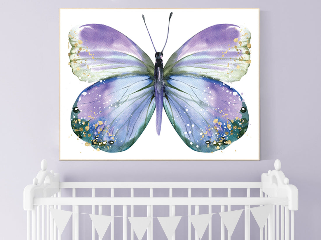 Nursery decor girl butterfly, purple, lavender, lilac, Butterfly Nursery Art, girls room, butterfly prints, Butterfly Art, purple, gold