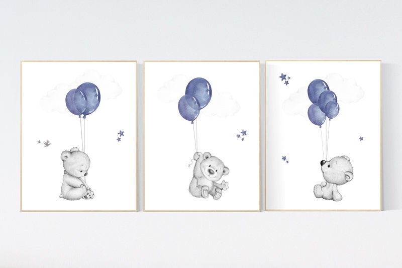 Nursery decor boy, bear nursery, nursery wall art boy, bear nursery print, navy blue, teddy bear, nursery wall art animals, boy nursery art
