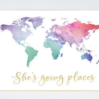 She's going places, World Map poster, world map wall art, nursery wall art, she's going places, pink purple, mint, gold, nursery decor girls