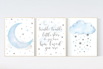 Blue and gray, Nursery decor boy, nursery decor, boys room decor, twinkle twinkle little star , clouds and stars, blue grey nursery, cloud