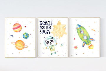 Reach for the stars, Space wall art nursery, Nursery decor boy space, Space wall art, animal prints, gender neutral, space nursery theme