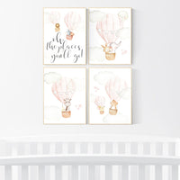 Blush nursery wall art, Nursery decor girl, hot air balloon nursery, blush pink nursery, nursery decor woodland animals, hot air balloon