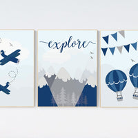 Adventure nursery decor, nursery decor boy adventure, nursery decor boy airplane, world map nursery, explore, mountain nursery, navy blue