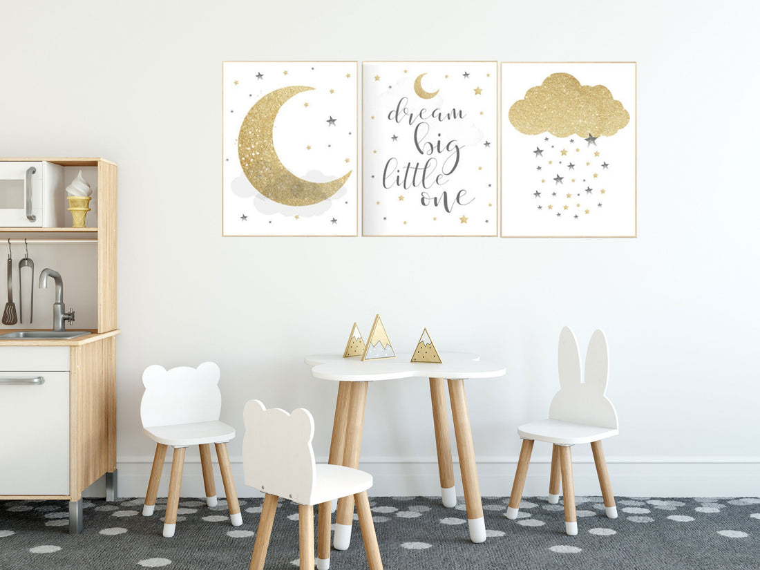 Nursery wall art gold gray, gender neutral nursery, gold nursery, moon and stars, baby room decor, gender neutral nursery ideas, grey