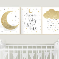 Nursery wall art gold gray, gender neutral nursery, gold nursery, moon and stars, baby room decor, gender neutral nursery ideas, grey