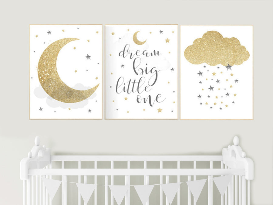 Nursery wall art gold gray, gender neutral nursery, gold nursery, moon and stars, baby room decor, gender neutral nursery ideas, grey