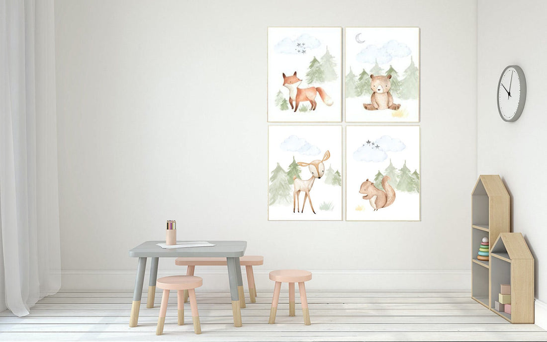 Nursery decor boy woodland, nursery decor neutral, woodland animals, fox, deer, bunny, bear, woodland nursery, gender neutral nursery