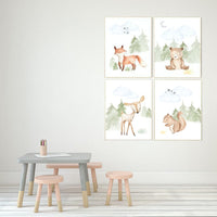 Nursery decor boy woodland, nursery decor neutral, woodland animals, fox, deer, bunny, bear, woodland nursery, gender neutral nursery