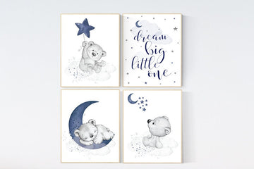 Nursery decor boy baby bear, nursery decor boy navy, nursery wall art animals, bear nursery decor, boy nursery prints, navy blue nursery