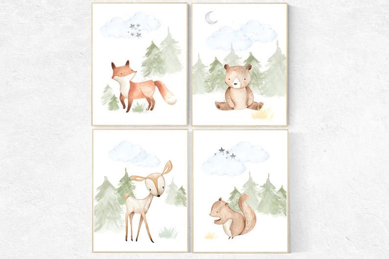 Nursery decor boy woodland, nursery decor neutral, woodland animals, fox, deer, bunny, bear, woodland nursery, gender neutral nursery