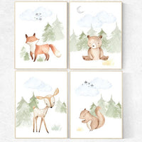 Nursery decor boy woodland, nursery decor neutral, woodland animals, fox, deer, bunny, bear, woodland nursery, gender neutral nursery