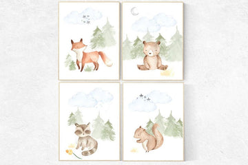 Nursery decor woodland, jungle animals, gender neutral nursery, Woodland Nursery Wall Art, Woodland Print Set, animal prints