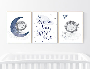 Nursery decor boy, lion nursery wall art, navy blue nursery art, boy nursery ideas, boy nursery decor, set of 3, lion nursery decor, safari