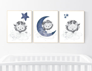 Lion nursery wall art, Nursery decor boy, navy blue nursery art, boy nursery ideas, boy nursery decor, set of 3, lion nursery decor, safari