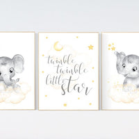 Nursery decor girl yellow, gender neutral, yellow nursery, nursery wall art elephant, moon, stars, yellow and gray nursery art, baby room