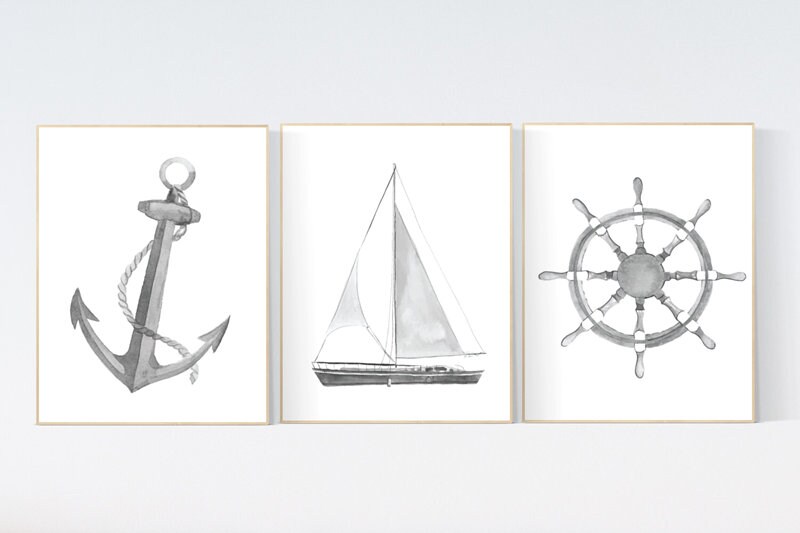Nursery decor nautical, gender neutral, nursery decor boy nautical, sea theme nursery decor, nautical wall decor, gray nursery, grey