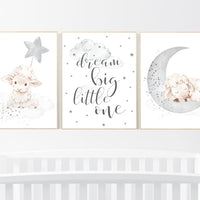 Sheep nursery decor, Gray nursery decor, nursery decor lambs, nursery wall art sheep, moon and cloud wall art nursery gender neutral nursery