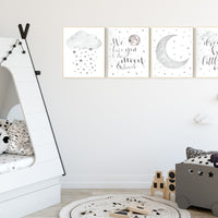 Nursery wall art grey, gray nursery, nursery decor neutral, baby room decor gender neutral, moon and stars, grey nursery decor baby room art