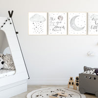Nursery wall art grey, gray nursery, nursery decor neutral, baby room decor gender neutral, moon and stars, grey nursery decor baby room art