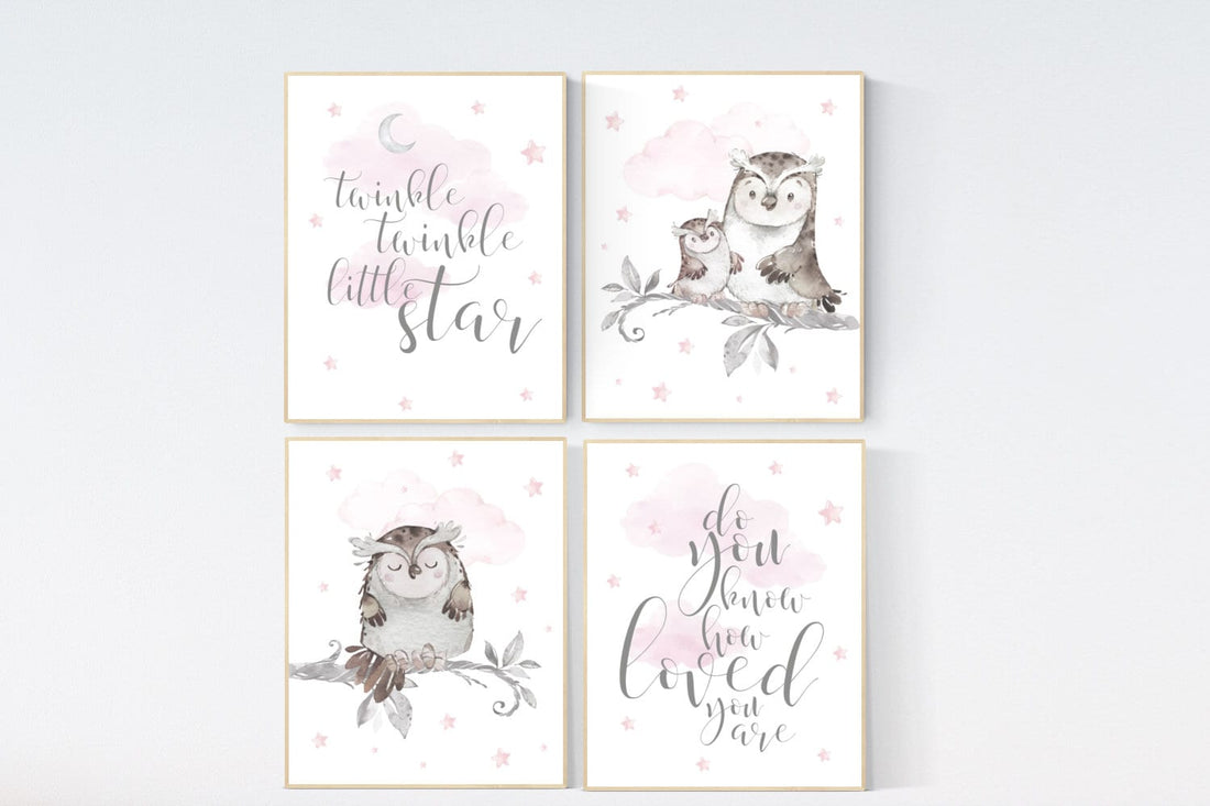 Nursery decor girl owl, twinkle twinkle little one, owl nursery decor, girl nursery wall art, nursery ideas, pink nursery print