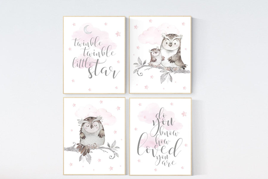 Nursery decor girl owl, twinkle twinkle little one, owl nursery decor, girl nursery wall art, nursery ideas, pink nursery print