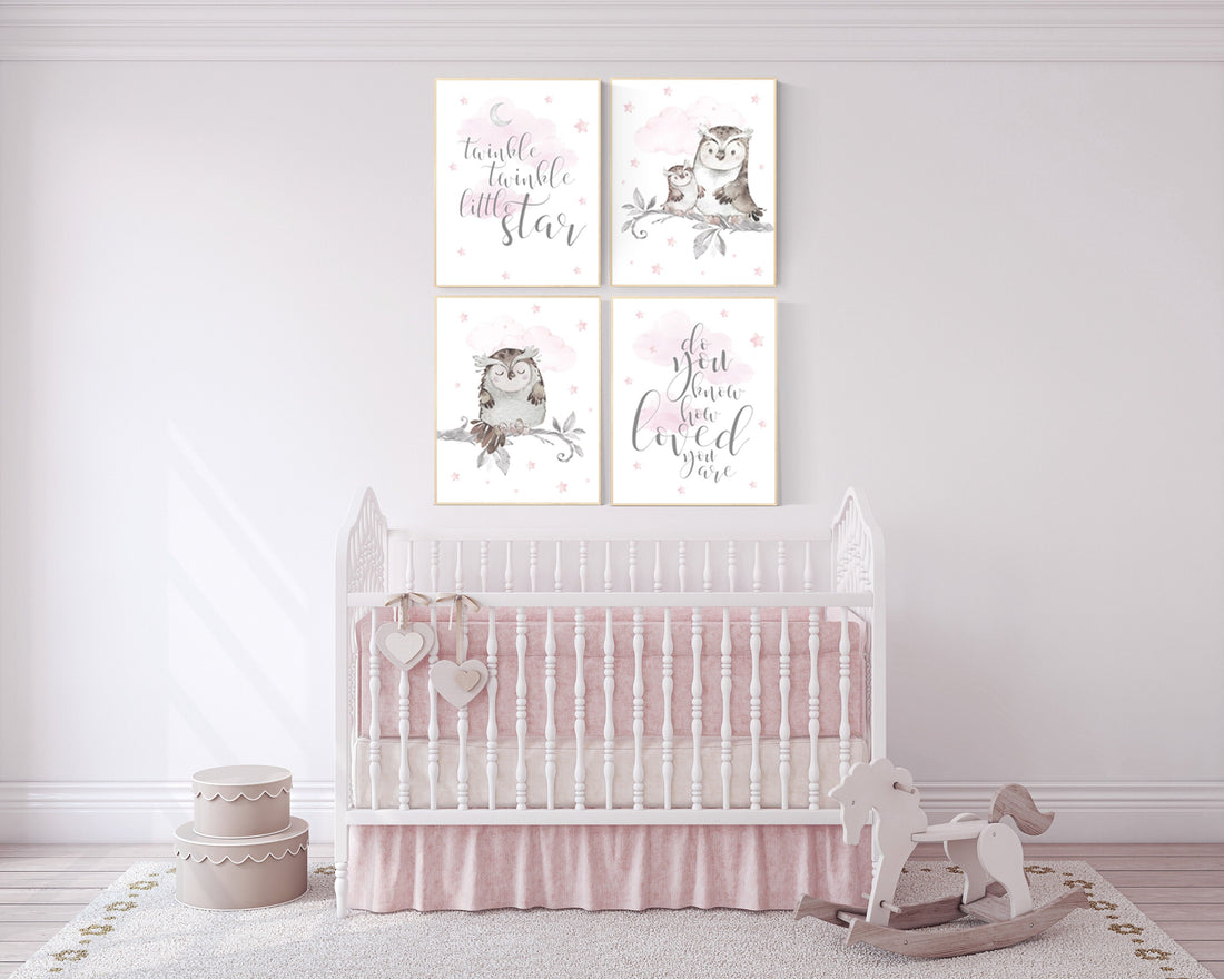 Nursery decor girl owl, twinkle twinkle little one, owl nursery decor, girl nursery wall art, nursery ideas, pink nursery print