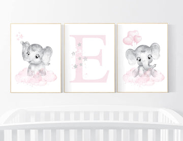 Nursery decor girl, Elephant nursery, nursery wall art elephant, baby room, girl nursery decor, elephants, girl nursery decor, name print