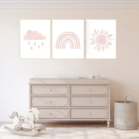 Nursery prints rainbow, blush pink Nursery decor girl, nursery wall art, moon, star, cloud, nursery wall art, blush, rainbow prints