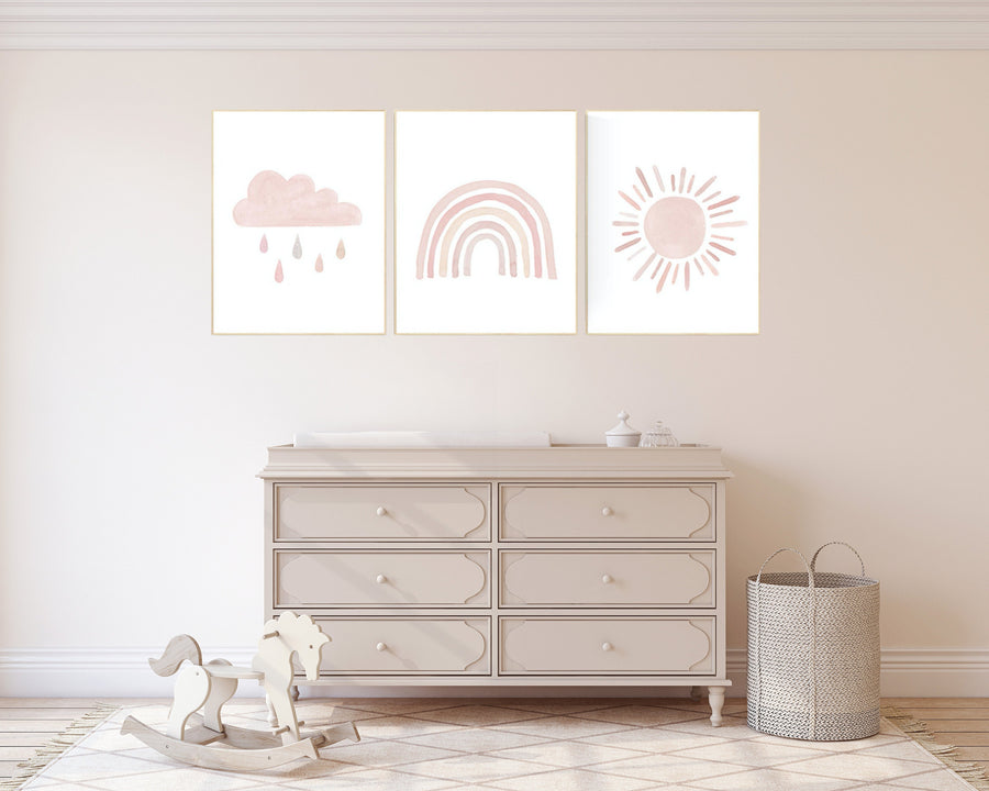 Nursery prints rainbow, blush pink Nursery decor girl, nursery wall art, moon, star, cloud, nursery wall art, blush, rainbow prints