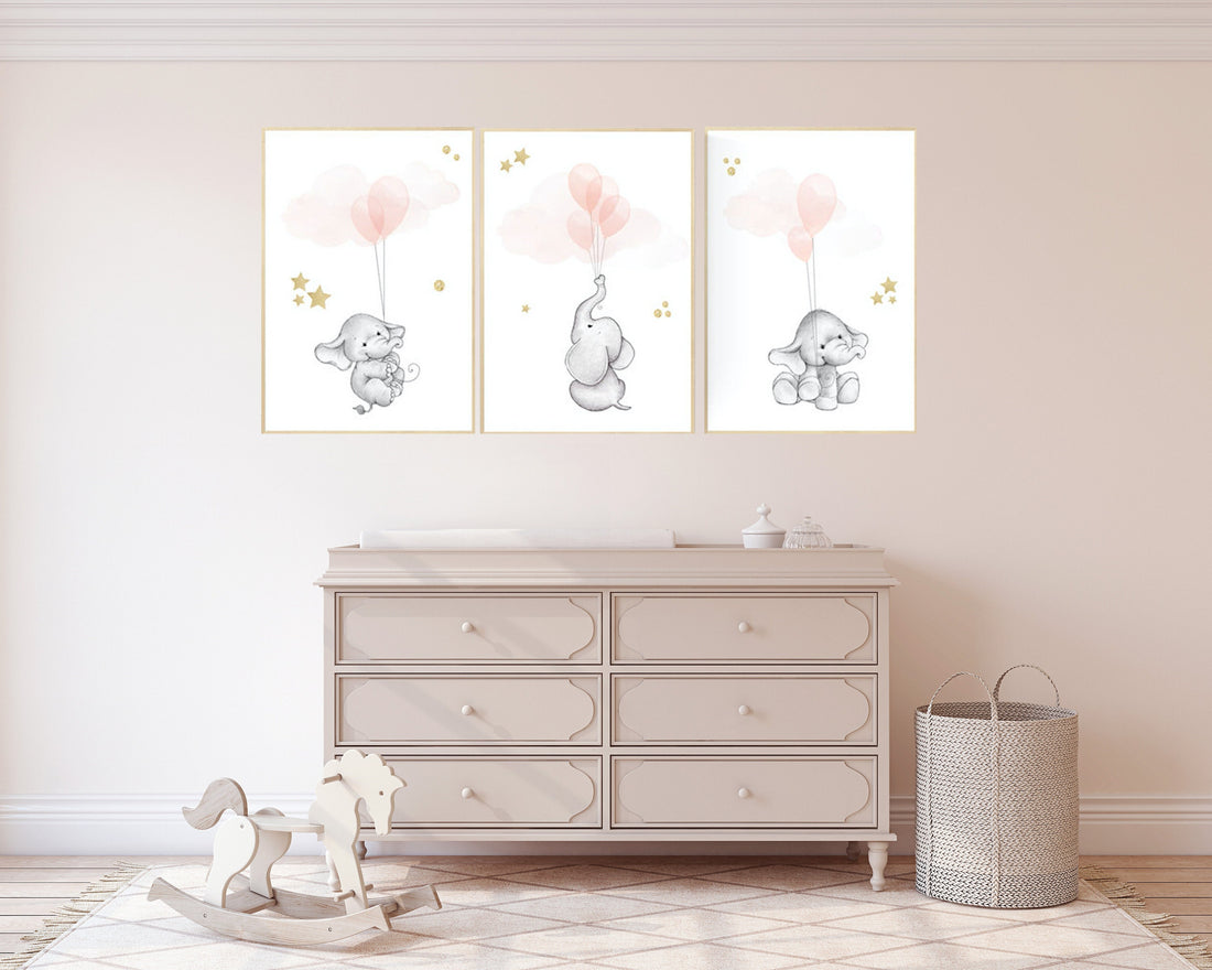Girls room decor blush gold, pink gold, Nursery decor elephant, blush nursery decor, nursery decor coral, peach nursery decor