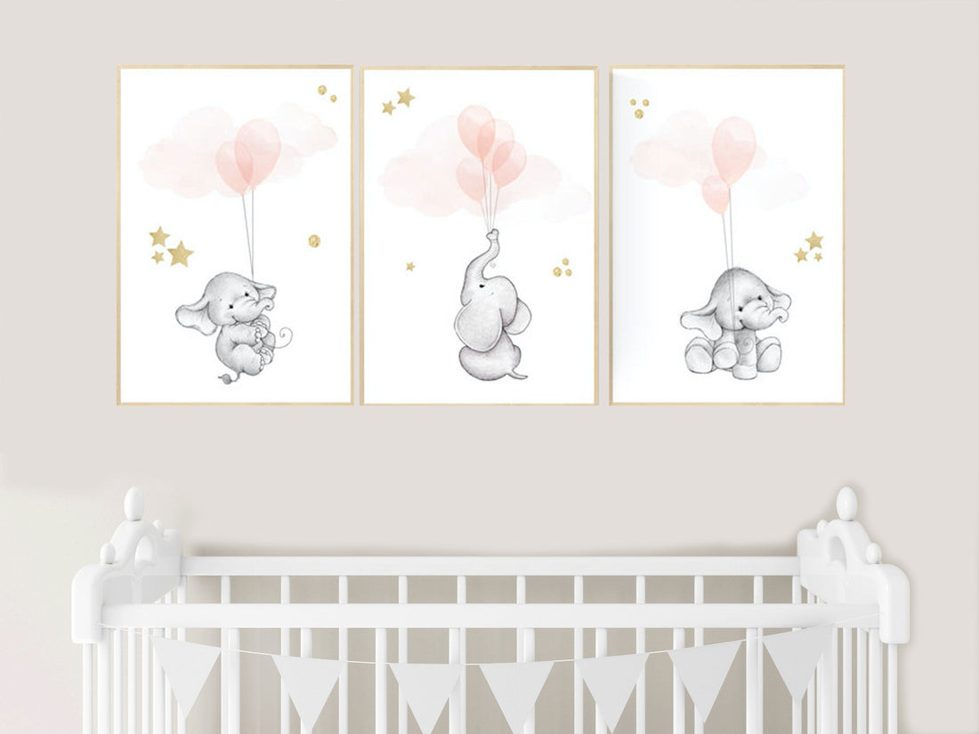 Girls room decor blush gold, pink gold, Nursery decor elephant, blush nursery decor, nursery decor coral, peach nursery decor