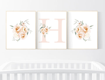 Nursery decor girl coral, nursery decor girl flower, name nursery wall girl, nursery decor girl floral, peach nursery decor flower, floral
