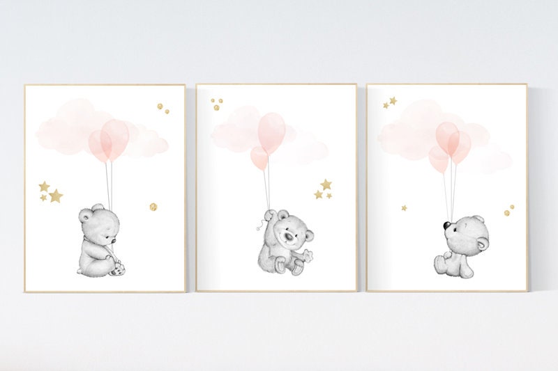 Girls room decor blush pink gold, pink gold, Nursery decor bear, blush nursery decor, blush pink, girl nursery ideas, teddy bear