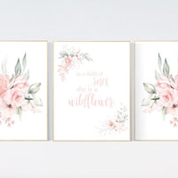 In a field of roses she is a wildflower, Nursery decor girl blush, nursery decor girl floral, peach nursery decor flower nursery,