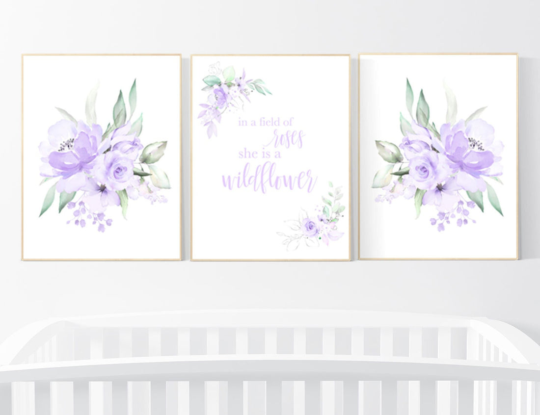 Nursery decor purple, Nursery decor girl purple, in a field of roses she is a wildflower, lavender nursery, lilac nursery, girls room