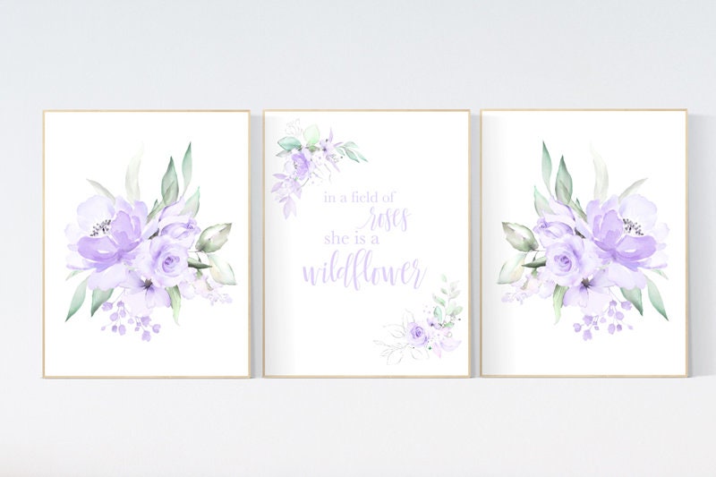 Nursery decor purple, Nursery decor girl purple, in a field of roses she is a wildflower, lavender nursery, lilac nursery, girls room