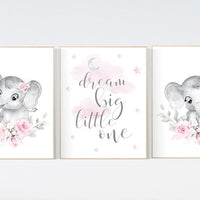 Nursery decor girl elephant, nursery decor girl flower, nursery decor girl floral, Boho baby room, pink nursery decor, flower baby room