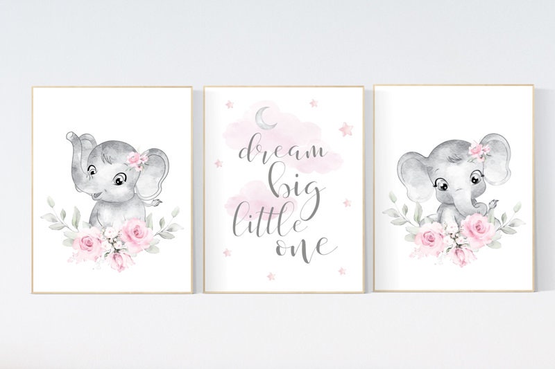 Nursery decor girl elephant, nursery decor girl flower, nursery decor girl floral, Boho baby room, pink nursery decor, flower baby room