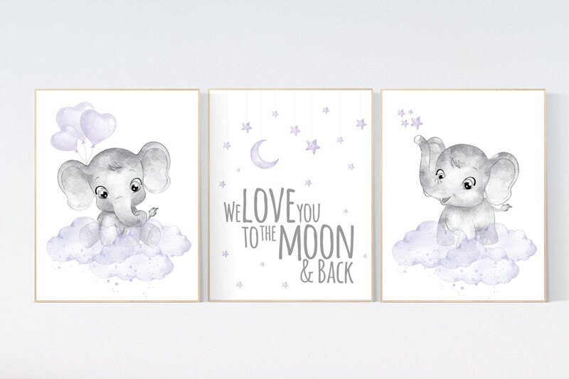 Nursery decor girl purple, lilac nursery, we love you to the moon and back, purple nursery, Nursery decor girl lavender, moon and stars