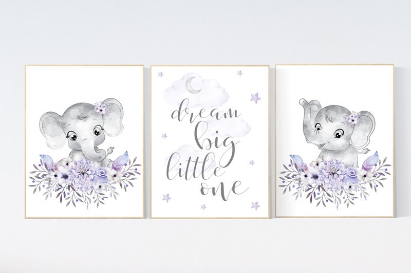 Purple nursery, Boho baby room, nursery wall art elephant, nursery decor girl, nursery decor girl floral, lilac nursery decor, lavender