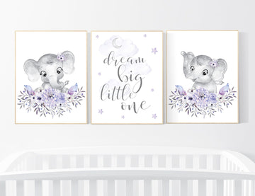 Purple nursery, Boho baby room, nursery wall art elephant, nursery decor girl, nursery decor girl floral, lilac nursery decor, lavender