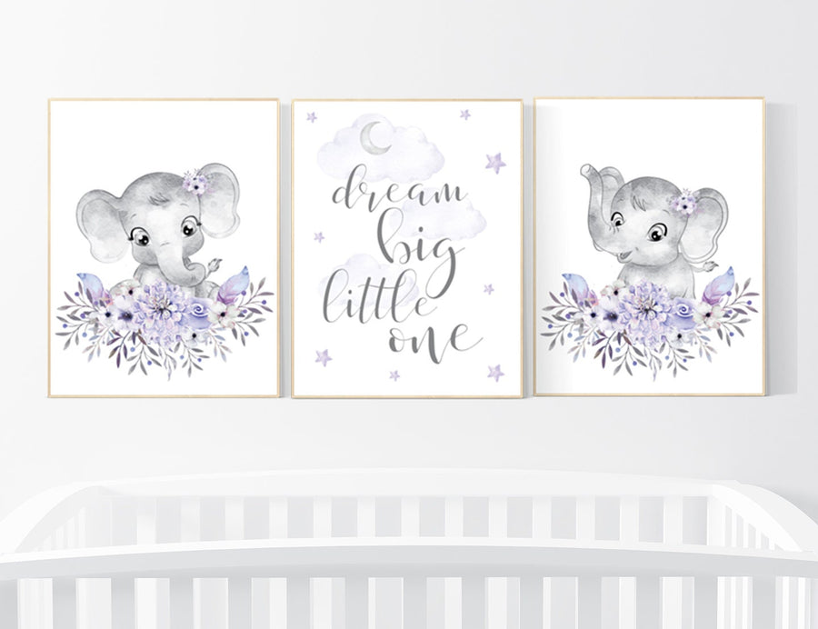 Purple nursery, Boho baby room, nursery wall art elephant, nursery decor girl, nursery decor girl floral, lilac nursery decor, lavender